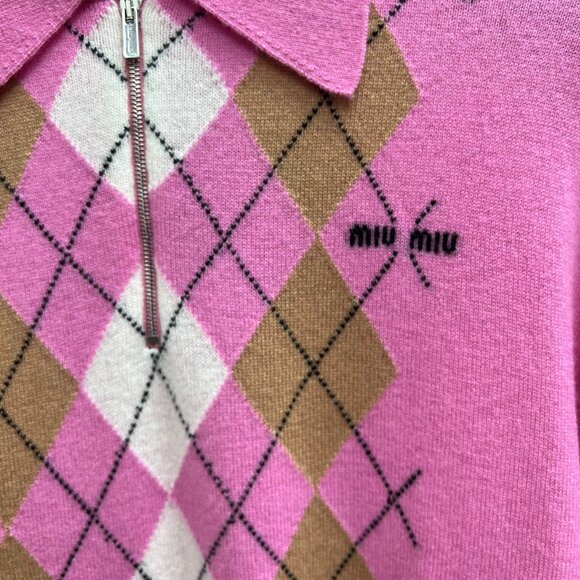 Miu Miu argyle cashmere polo sweater - Picture 7 of 11